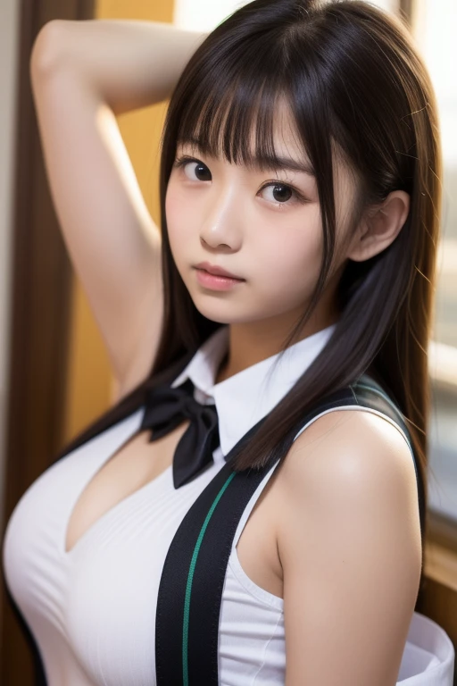 (masterpiece, highest quality:1.2), 8k, 12 years old, 85mm, official art, RAW photo, スーパースリムなスレンダーbeautiful girl, (full nude下Half body、show me your ears、Embarrassed naked girl photo shoot、full nude, 怯えたかわいいdetailed face, close, Half body, Biolace, gardenia, beautiful girl, school uniform, small thighs,thin belly、 stand on the station platform, Looking at the viewer in embarrassment, no makeup, (A slightly troubled look), Face of embarrassment、nervous pose、film grain, chromatic aberration, sharp focus, face light, clear lighting, Ten generations, detailed face, background bokeh, (dark red tie:1.1)、((((((two girls))))))、((((((２人のfull nude女子高生)))))、Short-cut straight hair、beautiful breasts、