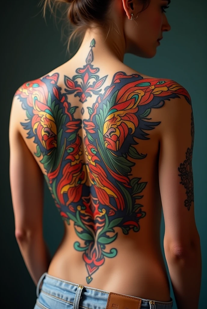 neck Tattoo, upbody, backview, from above, detailed background, by Ryan McGinley, best quality, masterpiece, very aesthetic, perfect composition, intricate details, ultra-detailed