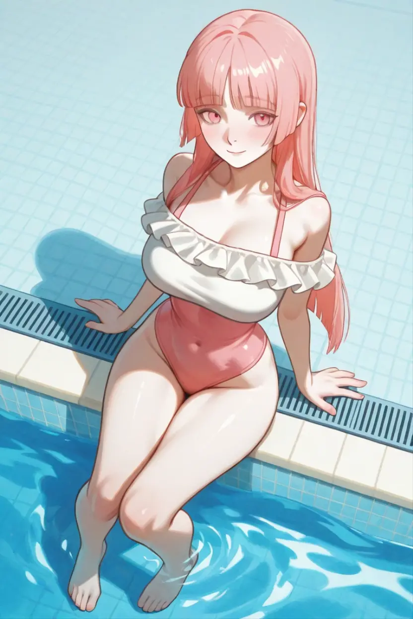 （（spread their legs：1.4））， （（Woman in yellow sports cap：1.4））， （（red colour、Blue and white sports one-piece swimsuit：1.2））， （（best qualtiy，8K，tmasterpiece：1.3））， sensual female， 1 girlirl， The large： 1.3， （Strong abs， Slim body： 1.1）， swimmingpool， Super slim face， Elongated lips， spread their legs， Free movement of hands，，huge tit，Completely expose the chest，Exposure of the reproductive organs，Pee，black lence stockings，A pink-haired，Bound by a rope，Realistic details。The chest groove is deep。White heels，Cross your hands at the waist。