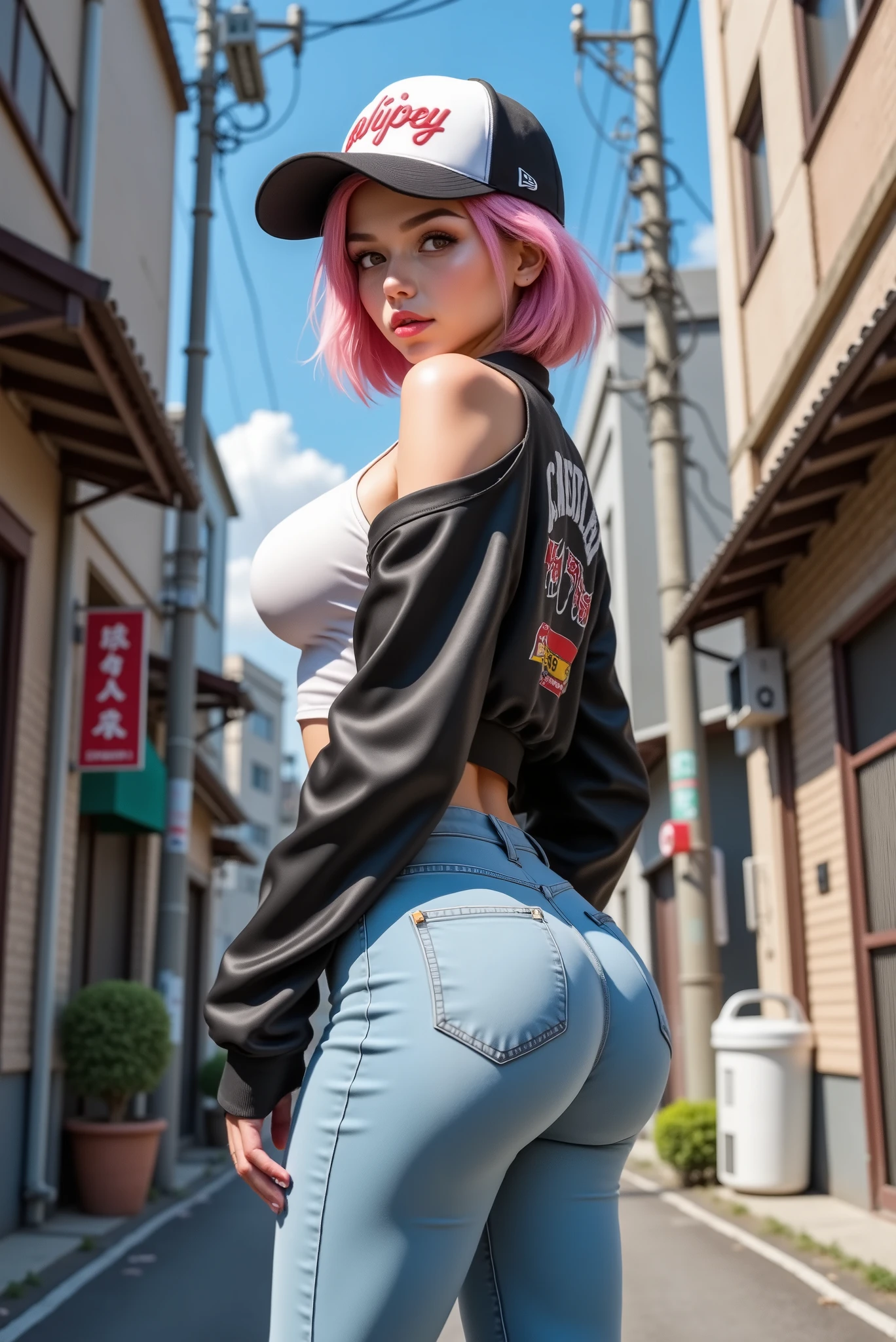 Callejones en Tokio、ciudad de noche、Neon Street、Deportivo、Jeans cortos、cabello rosado、Orejas de conejo realistas、orejas de conejo cabello rosado saliendo de la cabeza,,,,,,,,,、sonrisa、Fascinating atmosphere、Manos con hermosas formas、k-pop、Orejas de conejo rosa、1 chica en、solo、 obra maestra、de primera calidad、realisitic、Hiperdetalle、(piel brillante:1.4)、absurdo、pelo corto rosa、Bellezas esbeltas、dynamic lighting、high resolution、sharp focus、profundidad de campos、(grueso apretado:1.0)、un delgado :1.2、:1.5、((Cabello bob corto))、((k-pop:1.3))、Textura facial y de piel muy detallada.、((encantador))、Anatomically correct number of fingers.、correct anatomy、angle from below
