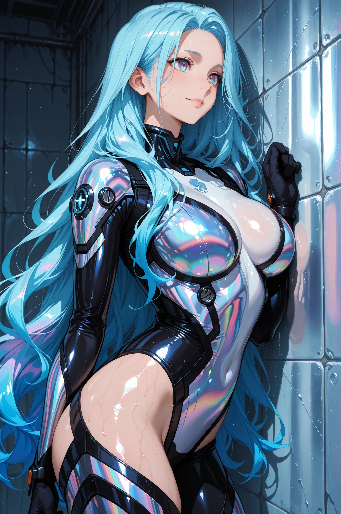 ((masterpiece)), Highest quality, Super detailed,(One girl),Yuki Asuna、 Long Hair,Beautiful background, chest, Curved body,Lie in, Look to the side, Fearful Face, But the body learns pleasure、NSFW、Asuna is attacked by a silver liquid metal creature in her bedroom.、The body is completely covered in silver powder.、My body is gradually melting away、NSFW,