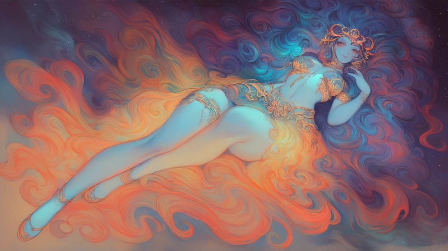 erotic oil painting, Female Demon, abstract, very colorful.
