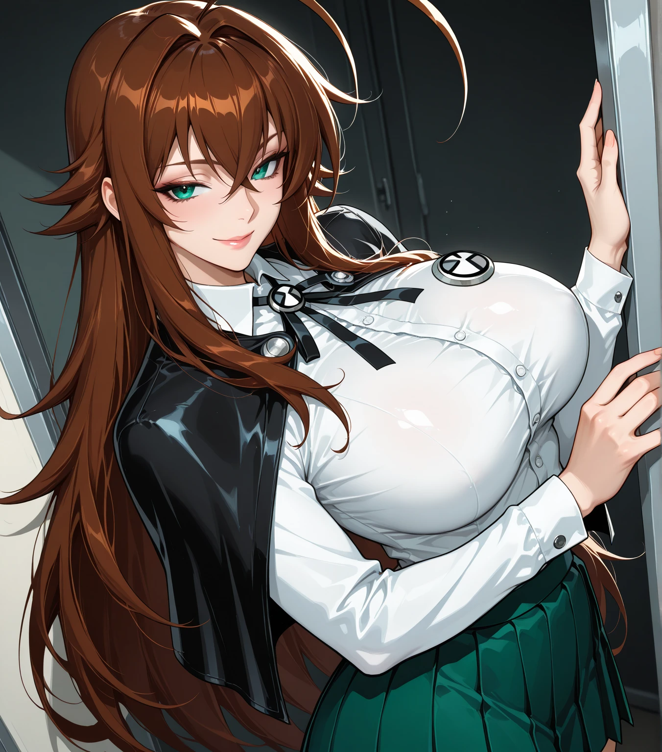 25-year-old wife,Crimson hair,side braid,Smile,Large Breasts,cleavage,Sheer red sleeveless top,中間留空露出cleavage,Soaked all over,Blushing,green eyes,Female spy,red miniskirt,White gloves,White hand sleeves,White boots,Science fiction,Future,robot driver,There is a pistol on the back belt,No bangs,Wearing earrings only on one side,leather neck brace,There is a belt around the waist,Battleship Kanaiuchi