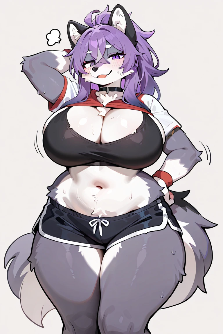 full body pose woman bikiny clothes Big buubs, tiny waist, white furry