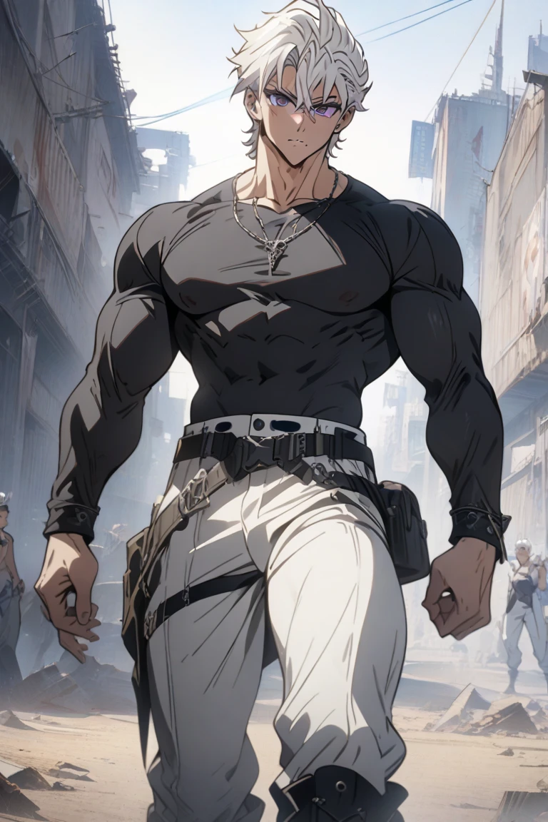 Masterpiece, Best quality red eyes, CG game, 1boy naked and v-neck sweats, Single, Male focus, (Looking at the viewer), upper body Open shirt, Natsu_دراجنيل Natsu دراجنيل, Vibrant hair, Brown eyes, Open shirt ((white scarf:1.2)), Sweating toned muscles, Waistcoats, 8 abs, toned Legs, Legs, Slightly swollen, Hinge, Bedroom lighting, Well lit, Office buildings and highways in the background,