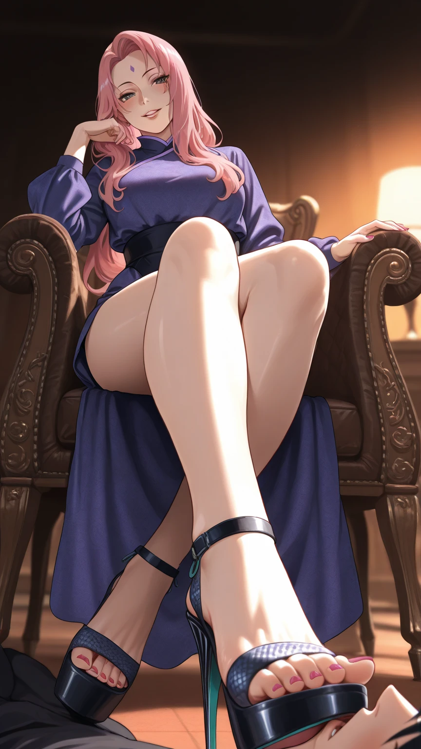 masterpiece, best quality,lacus-bk, 1girl, solo, breasts, pink hair, long hair, hair ornament, large breasts, blue eyes, white background, thighhighs, sideboob, ponytail, open mouth,(kbxll:1)