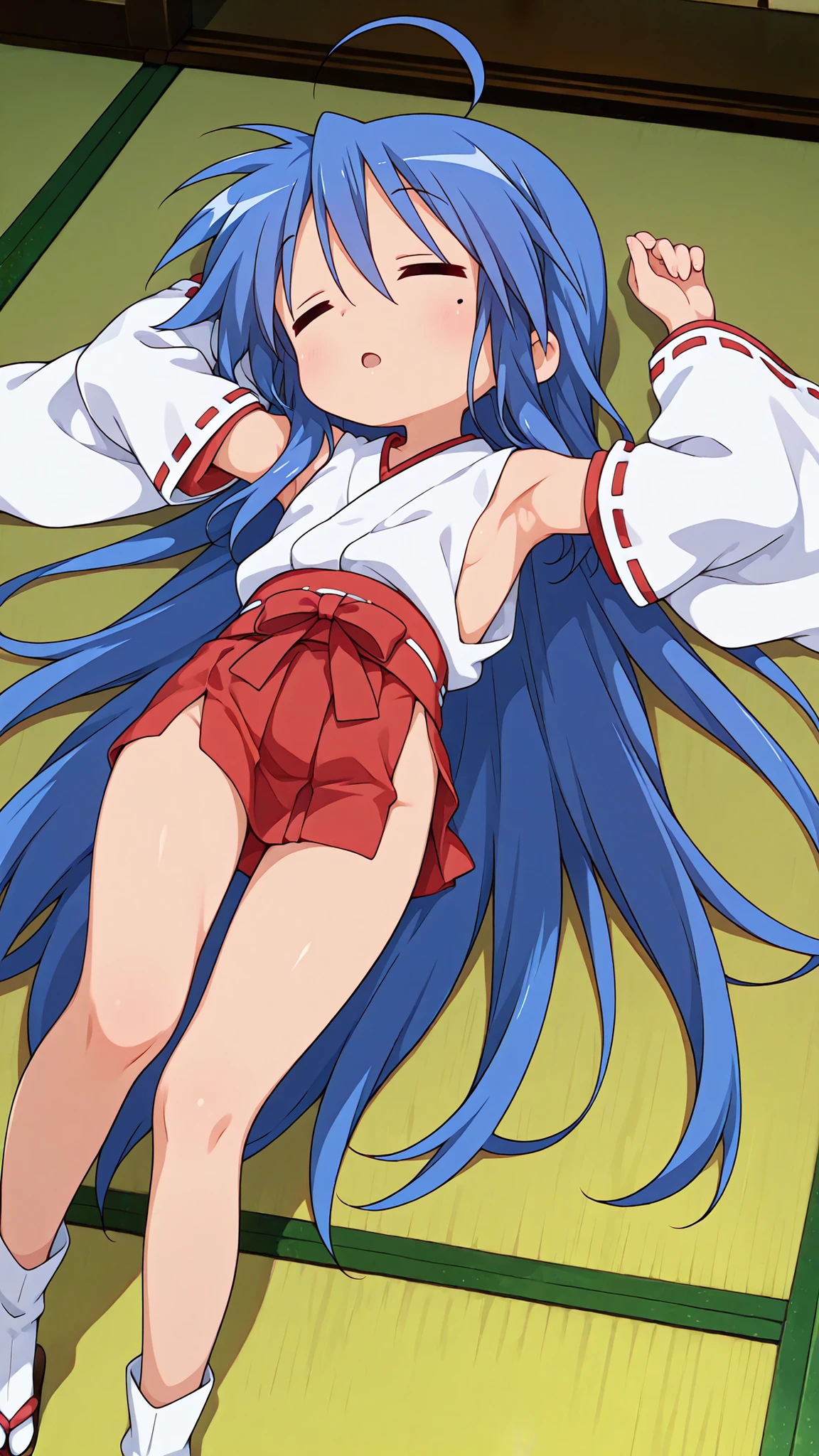 masterpiece, ultra quality, ultra sharp, ultra detailed, 1girl, solo, (((good anatomy))), haduki kurumi, (tattered torn dripping wet white gym shirt), navy gym pants, animal ears, randoseru, name tag, Japanese anime pose, laugh, BurumaShorts, Buruma, Gym Uniform, (((lying:1.4,  spread_legs, legspread, split_legs, spreading legs)), (randoseru backpack:1.4), (smirk smile), buruma, blue buruma, black buruma, (cameltoe), (tattered torn short sleeve white gym uniform with colored hem), (tiny nipples), (white long loose socks), strong lighting, legspread, bukkake, cum on clothes, cum on legs, cum on buruma, cum on bloomers,