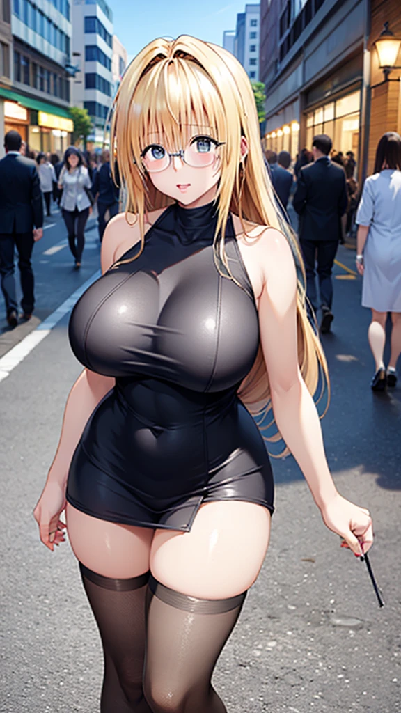 ((highest quality、High resolution、8K、masterpiece:1.3))、1 girl、unparalleled beauty、ultimate beauty、super detailed face、delicate eyes、smile、sexy look、Depth of the bounds written、light particles、side light、((blonde、full nude、Completely naked))、(((expression of ecstasy、Looks embarrassed、Making sexual advances in a busy public place)))、perfect body、beautiful breasts、nipple、tits、Thighhighs、thighs、Love juice dripping from the pussy