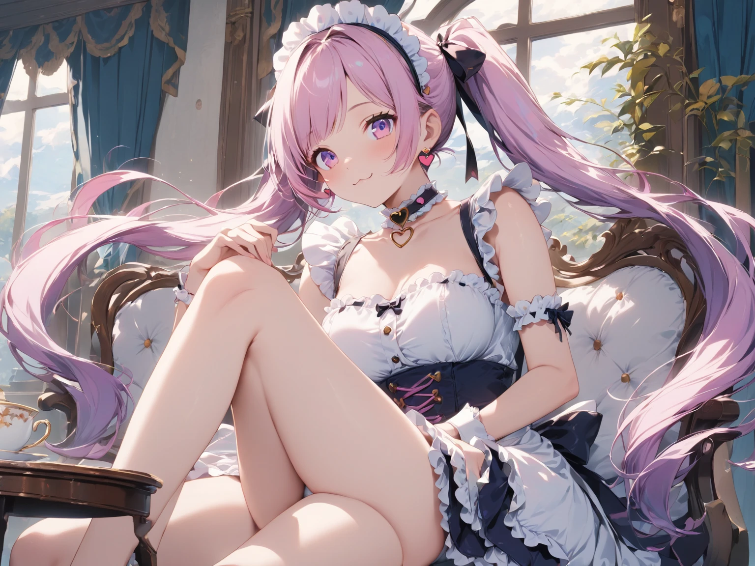 , straddling,,,medium hair, (magenta), blunt bangs, (twintails: 1.3), purple eyes, light smile, (full body), loli, (cute face: 1.5), solo, (white dress: 1.3), (white pantyhose: 1.3), lace-up heels, necklace, hairpin, (mini girl: 1.3), dynamic angle, floating, frills, painting, depth of field, Natural, beautiful meticulous girl, extremely detailed eyes and face, beautiful detailed eyes, detailed light, cinematic lighting, lens flare, light leakage, sunlight , shine , beautiful detail glow, ridiculous, incredibly ridiculous, huge file size , super detailed, high resolution, extremely detailed, best quality , masterpiece, illustration, extremely delicate and beautiful, very detailed , CG ,unity ,8k wallpaper, amazing, fine detail, masterpiece, best quality, official art, extremely detailed CG Unity 8k wallpaper, studio lighting, high saturation, dramatic angle, reflected light, ray tracing, depth of field, outdoors, (14:1.3)