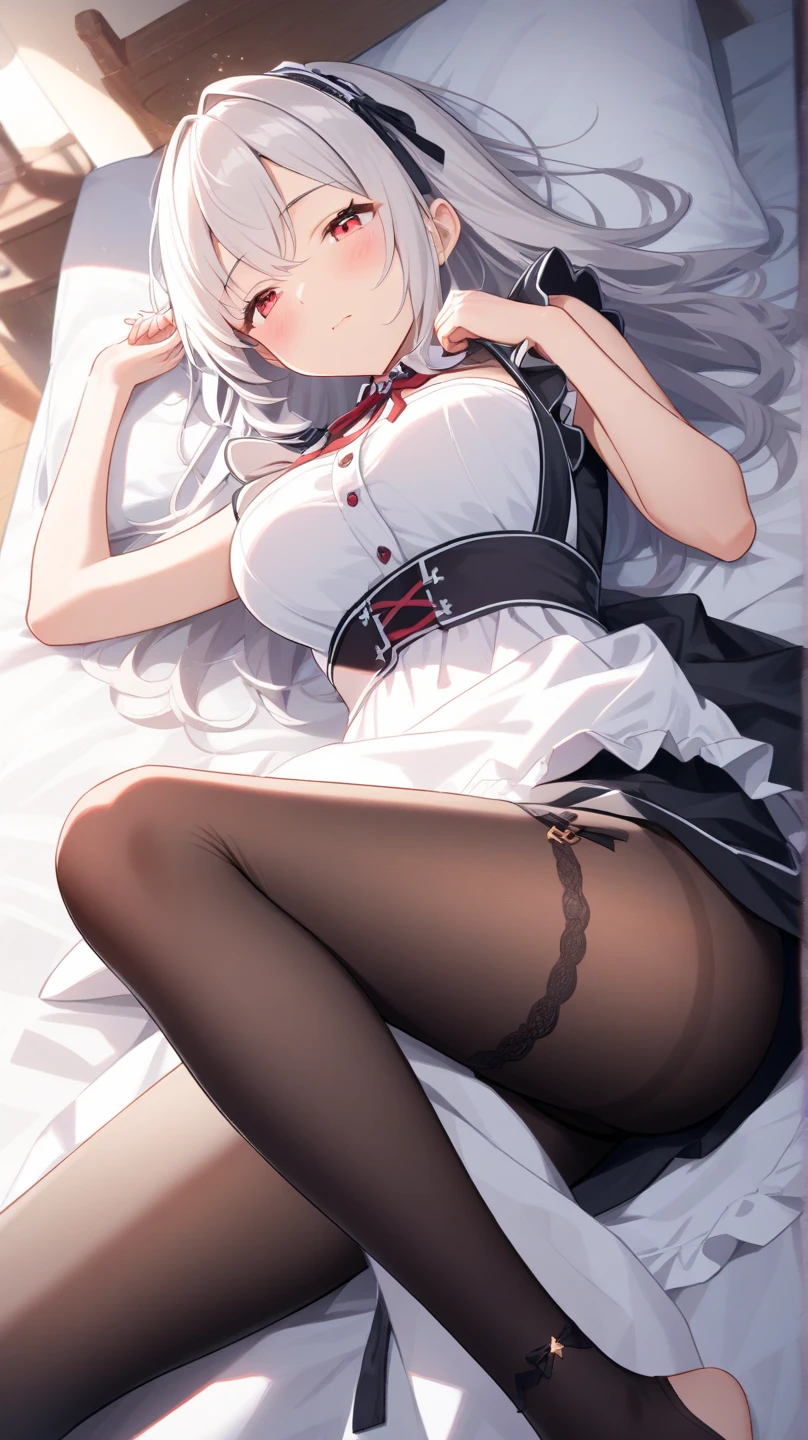 ((((NSFW)))),((masterpiece, best quality)), (1girl), (solo), (female focus), (ahoge, white hair, short hair), black eyes, ((white shirt), (buttoned shirt)), ((black skirt), (short skirt)), standing, white background, arms behind back,