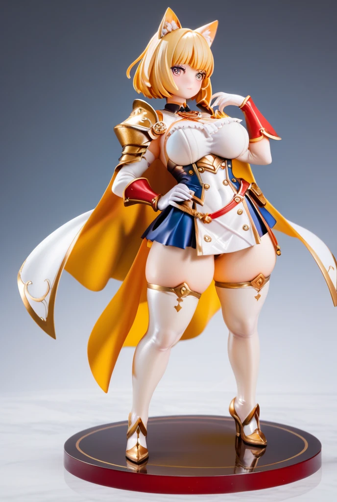 A tall goddess woman beautiful sexy sensual beautiful beautiful tenderness affectionate pretty smiles kindly long yellow hair wavy to the side one Mencho short yellow braid her light blue eye another orange eye she dresses bright gold metal brassiere shows navel and shorts gold armor shows leg socks black net and has angel wings on his back