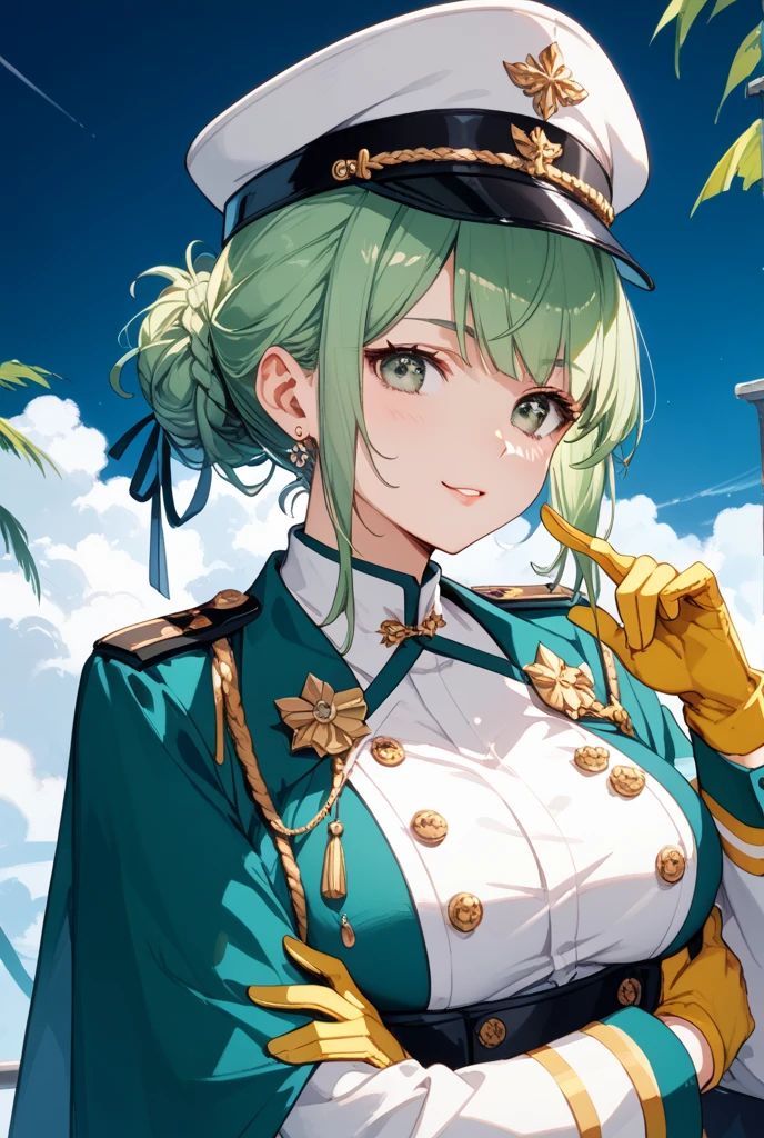 Shouko、Super Real Mahjong、Green Hair、Big Breasts、Yellow hair band、Panty shot、In uniform