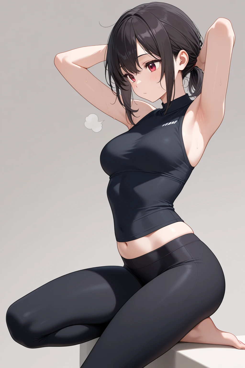 (masterpiece, best quality:1.2), 1 girl, alone , sexy , (shorts sports pants) , (cowboy shot) , black hair , (white sports bra) , black cap , (Sweat)