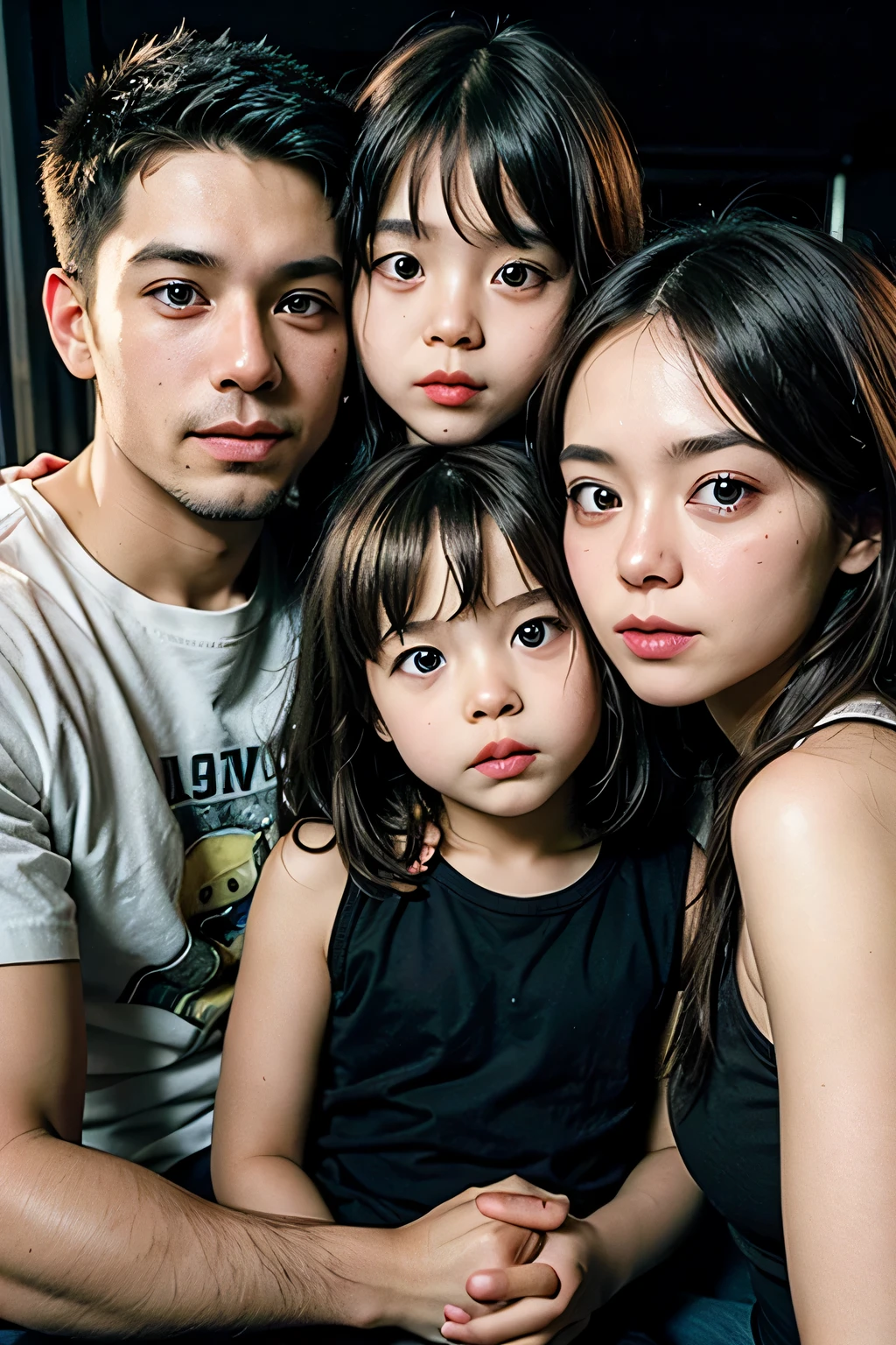 Family, a mother and a disabled boy. A 6-year-old boy with a disability and an 11-year-old boy. Pixar style. mother takes care of her children best quality, masterpiece, illustration, extremely delicate and beautiful, extremely detailed, CG, unity, 8k, details on children's eyes, detailed eyes, sitting on the sofa, all 3 together, details on faces