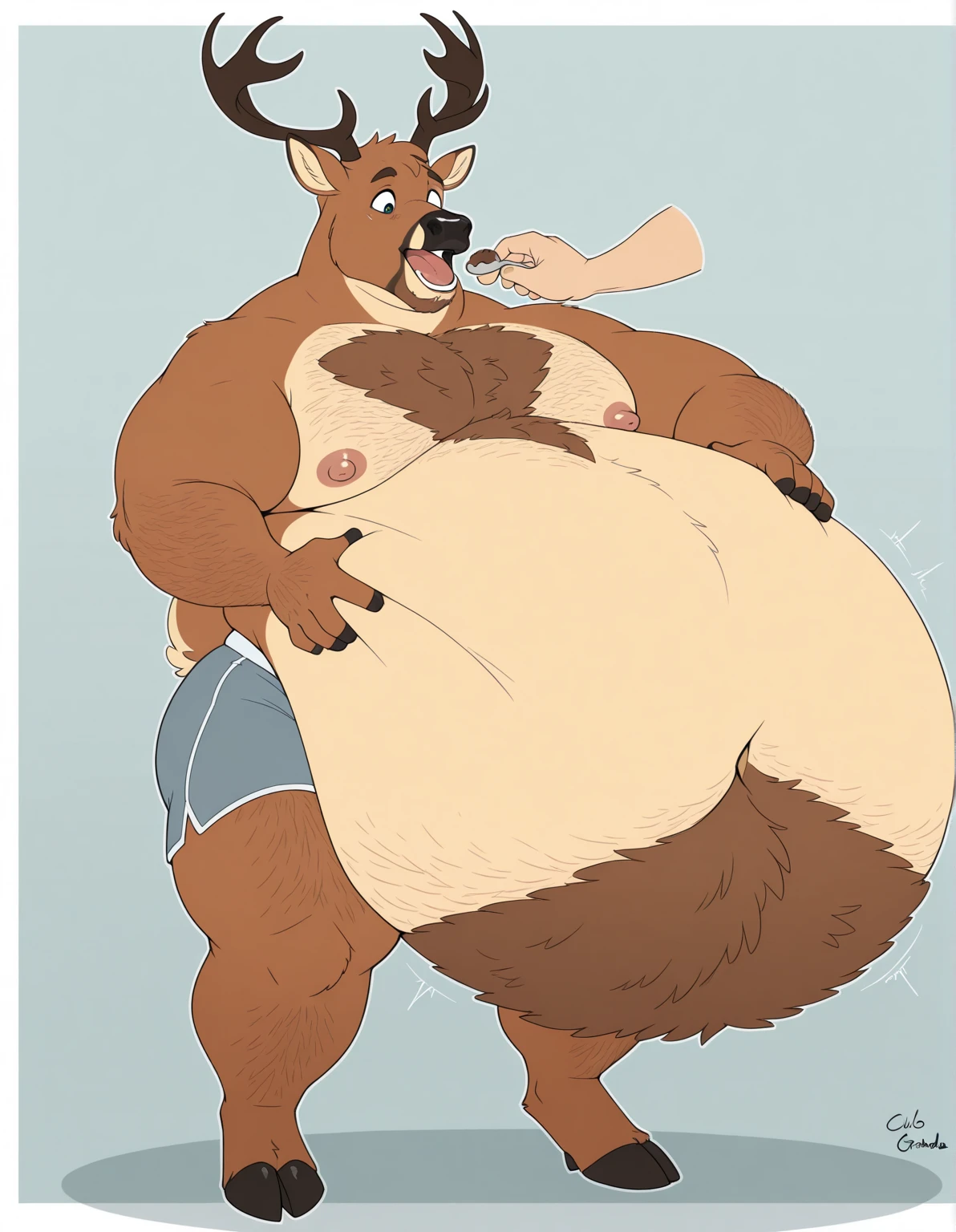 Shonen Anime style, full body image, Casual, American neighborhood style, big obese black teen, in Leotard clothes, He is a huge obese Sumo in huge obese weight gain process, detailed face, detailed eyes, detailed nose, defined face, big belly, high resolution settings, settings to fix face, high resolution settings, face fix settings, Whismical model, detailed eyes, detailed hands, a handsome young chubby hairy bear 25 year old gay furry, by bigcozyorca