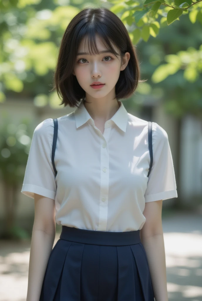 Human tights, undercut hairstyle, (turn around and look), (Look at the camera), (Looked up), (High quality 16K anime), (Tall stature), Sweating, Powder blue vapor, Delicate skin,(((Quiet smile))), (Photorealism), masterpiece, best quality, portrait, Decent shirt(Realistic beautiful asians), Close up and soften everything, spotlight, (皮肤overtake白:1.4), golden make-up, Sharp focus, Detailed , overtake精彩的脸部细节, 19 years old, White shirt, holding a brush, 拥有一张overtake可爱的日韩台青年偶像脸, (overtake细致的眼睛), (overtake细致的皮肤), overtake级湿润多汁性感柔软的嘴唇, Soft Light, Perfect Yaoyao face, lifelike, (Correct finger), The light is bright, overtake极简风格: Practical, Photorealism, photography, (Black web collar that tightens the neck:1.9), (Very strong physique:1.9), ((((((overtake)))))), Single Ponytail, (Pretty Face:1.9), (((wearing wet white and shirt))), (Extremely detailed face:1.9), Placed in the center of the temple), 、 Raise your hand, No trace, , spark, Female Head, (Integrate with plump body), The light is bright, Perfect hands, The fox spirit in the body, The fox's mind controls this body, The fox soul in this body, A smile, Thin eyebrows, Huge weapon with Kitagawa Keiko，(((((hazy)))))，