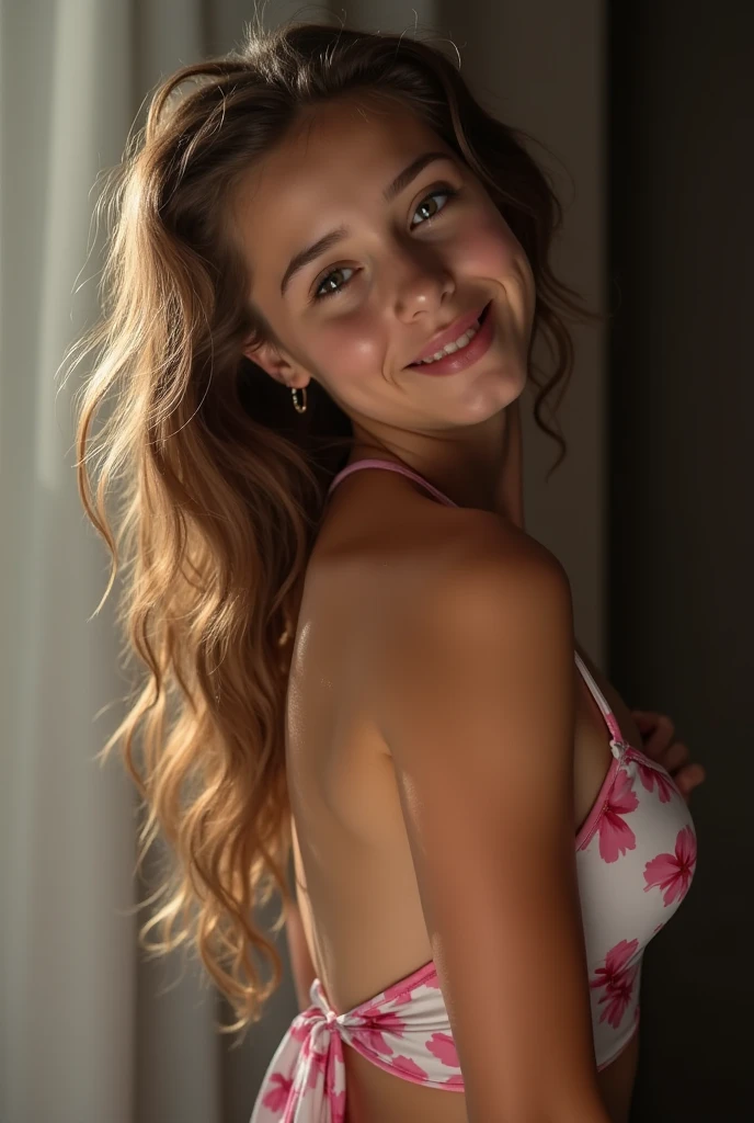 1 girl, solo, ((ugly:1.4)), ((Croatian woman)), name is Sauri, (25 years old), (((consistent face and image))), (long blonde wavy hair), (((Croatian face and nose))), (upper body and upper legs)), (slim), (wearing printed classy summer dress), posing overlooking Disneyland Paris, smiling, ((mature and smirking)), (((selfie shot)))