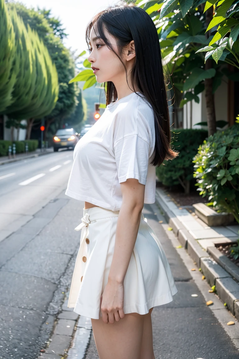 ((Backwards:1.8, Point your ass to the camera:1.8)), (((Long skirt:2.0))), (((Long T-shirt:2.0, 白いLong skirt:2.0, See-through:1.5))), ((Modern city:1.8)), ((A grin:1.3, Short Hair:1.2, slender:1.5, Small Ass:1.5)), ((1 Girl, 18-year-old, 7 heads, Ideal body proportions, Black Hair, With bangs, Small breasts, Erect nipples, slender, Small Ass, Beautiful feet, Skinny Legs)), Surrealism, Cinematic Lighting, Depth of written boundary, First Person View, F/1.8, 135mm, Ticker, Mastepiece, Curate, ((Anatomically correct:1.3)), Textured skin, Super Detail, High detail, High quality, Awards, Best Quality, High resolution, 8K