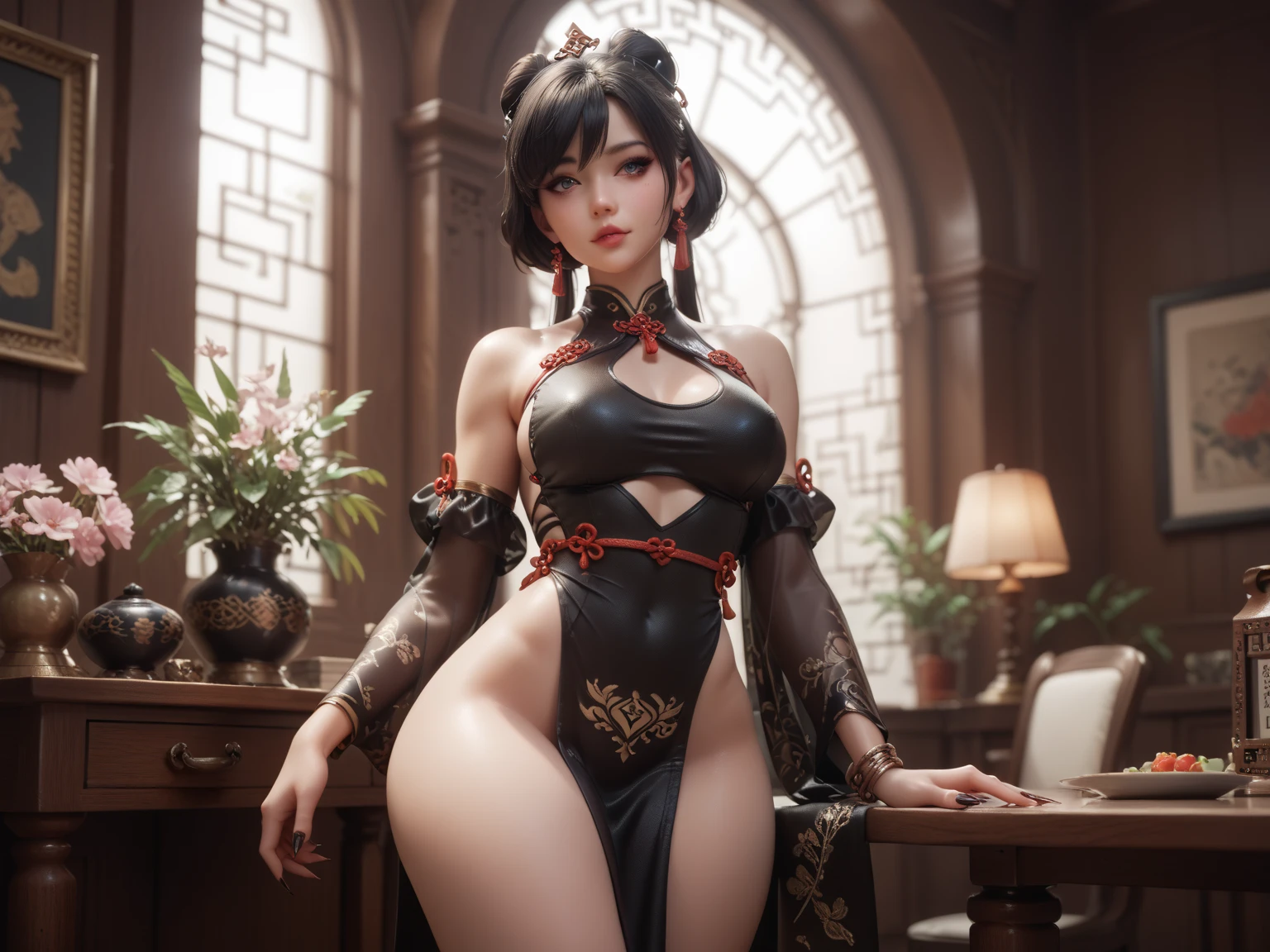 (top Quority,tmasterpiece,1.2),An Astonishing,Valentino,《(korean woman)》,Check in to the attractions,blackstockings,Dress normally,Unbelievably refined face,Devil's figure,with fair skin