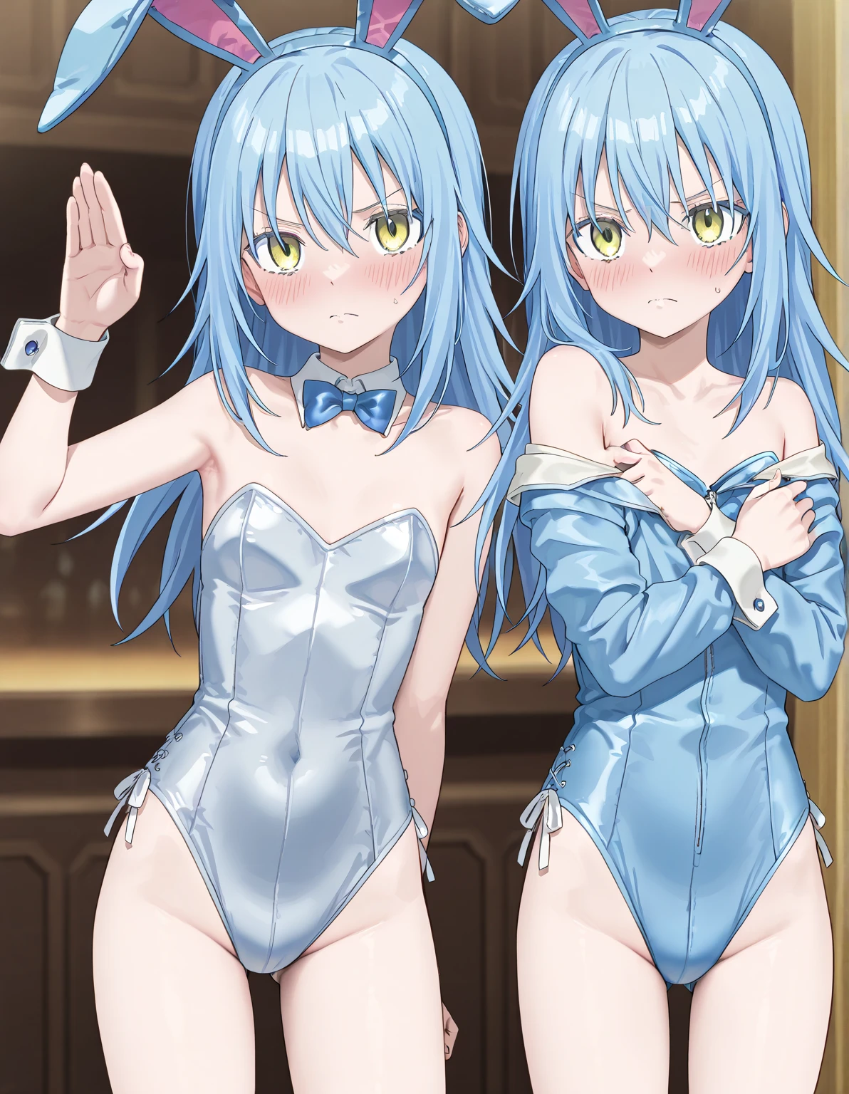 Practical, Two girls looking at each other, Long Shot, 1 Petite women (permanent) Wearing a bikini, Long hair, barefoot, 1 mini giantess minigts woman (Feminization, Thin body, Sexy, The clothes are torn, Sweat), (Medium breasts: 1.5) look down, Dynamic poses, Wearing a vest, Scenes involving two women, Pay attention to height differences, couple, skirt, Anxious expression (Highly refined skin), Delicate face, 8K Ultra HD, Soft lighting, high quality, Full body portrait.
