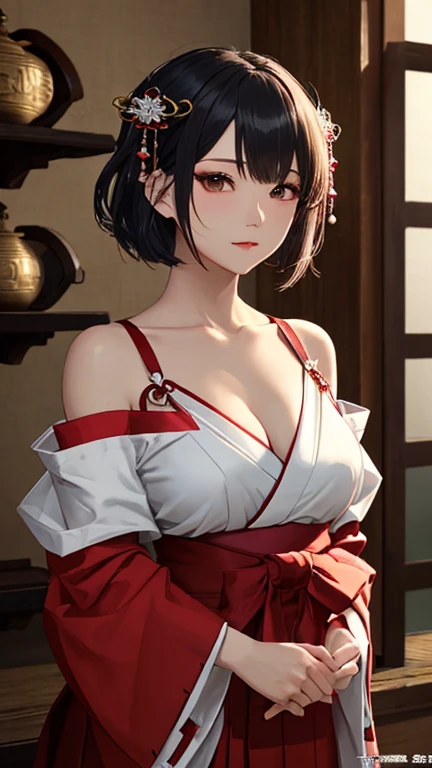 ((in the mountains of japan:1))、((on a tree))、sexy female crow tengu、Japanese traditional UMA tengu, sexy japanese monk costume, Sexy brown skin, Nice sexy body、tanned healthy sexy skin、One lady、Red hair ornament、((Black Japanese style sexy costume:1))、with the crow