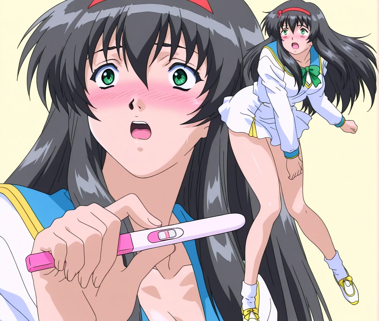 Madoka Ayukawa, 14 years old, bangs, 1girl, masterpiece, highest quality, disorganized, retro artstyle, 1980s \(style\)))), look viewer, (((full nude))), full blush, (((no Panties))),, Take a look here, (((nsfw))), view audience, nsfw, ???????? are visible,1girl, (((See here))), nsfw, (Japanese girl showing off genitals:1.1), look viewer, (((a girl, Flying in the air in a naked, from the knees up, overlooking the cityscape below,))),