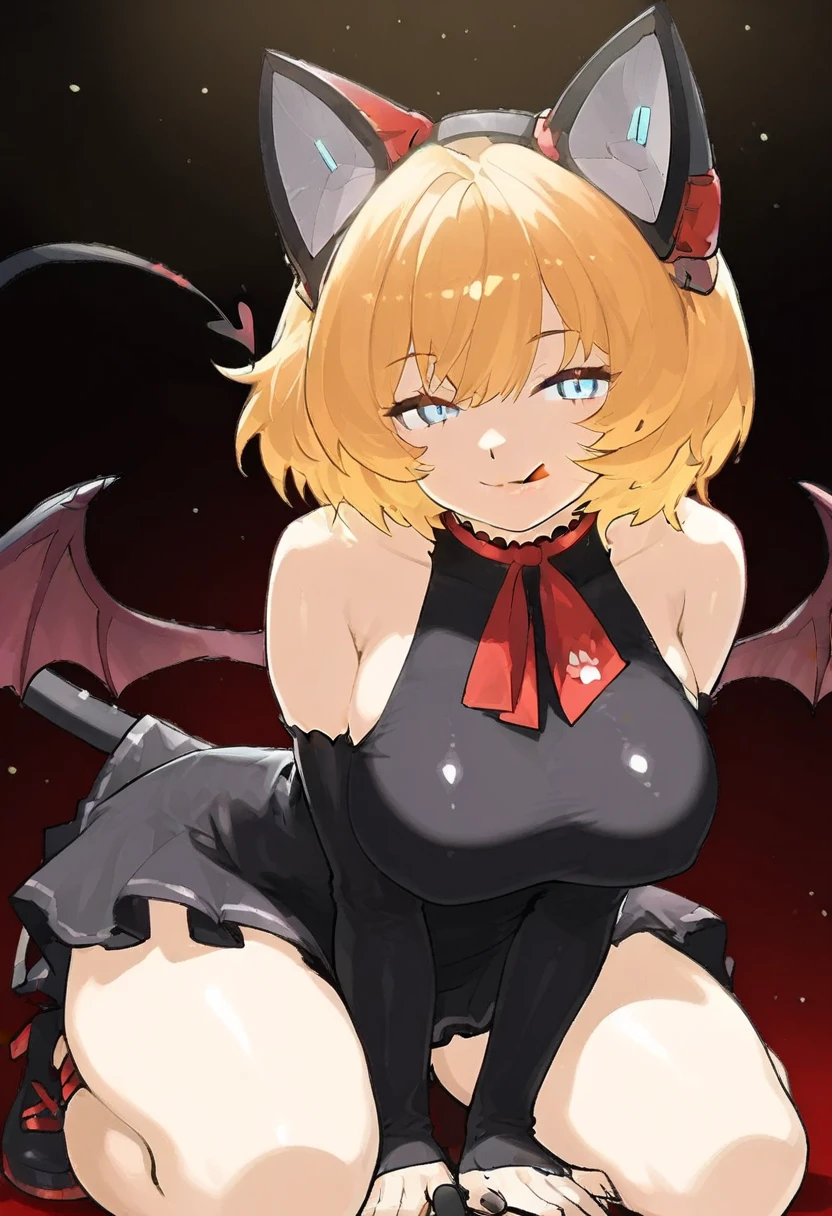 8K, 1girl, 1boy petit, teen, kawaii vampire, crimson hair, short hair, red eyes, bat wings, smile, (blush), (shy), fang, boots, looking at viewer,  dynamic angle, pointrd ears, wind, game cg, fantastic scenery, demon tail, black horns, in class, big breast, horny, naked, cumming, cum, semen, legs open, showing pussy, bedroom, having sex 