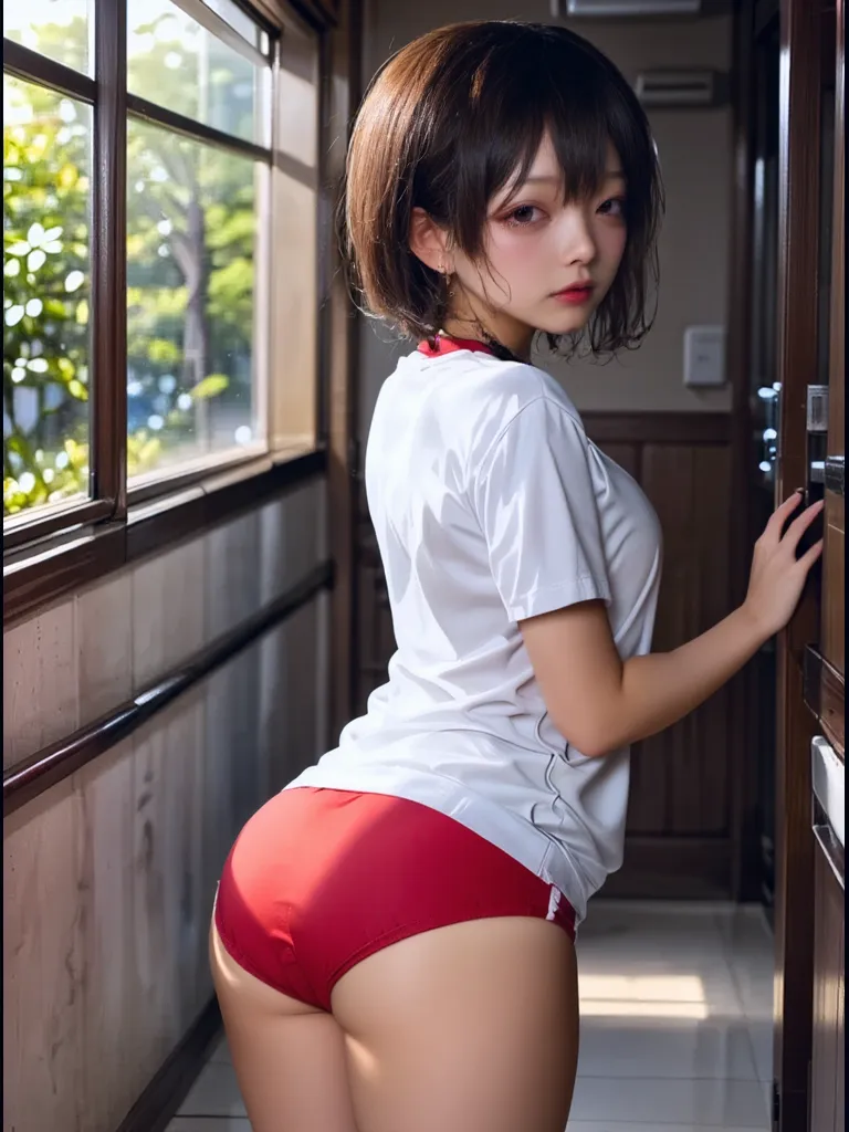 Japanese high school girl, bottom less, naked lower body, masutepiece, Best Quality, White shirt, Red Ribbon Tie, standing on the road