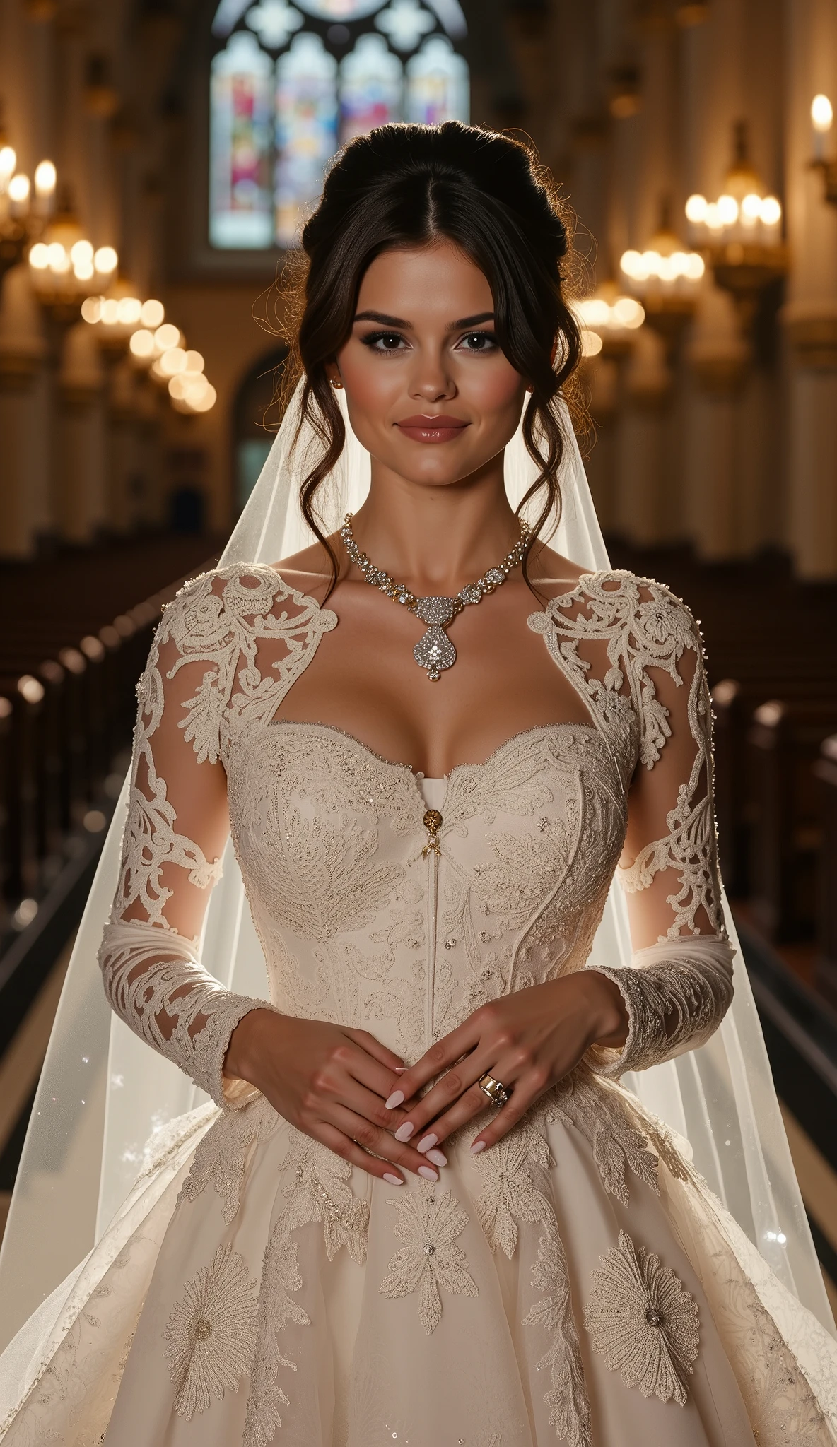 ((((wedding princess dress)))), (beautiful detailed clothing:1.5), night dreamy roof top background, (looking at viewer), RAW photo, best quality, ultra high res, (photorealistic:1.4), masterpiece, Kodak portra 400, film grain, soft shadow, light bokeh, <lora:add_detail:0.5>,