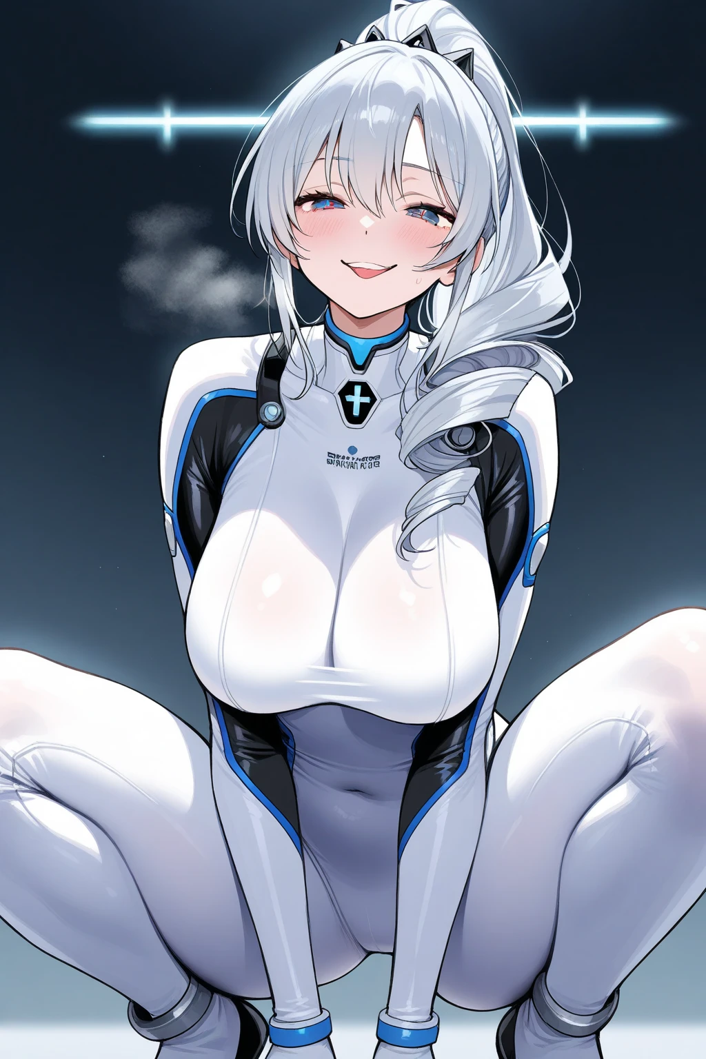 Young girl thick thighs shapely abdomen white hair detailed bodycon outfit big swollen pussy factor breasts with inverted nipples