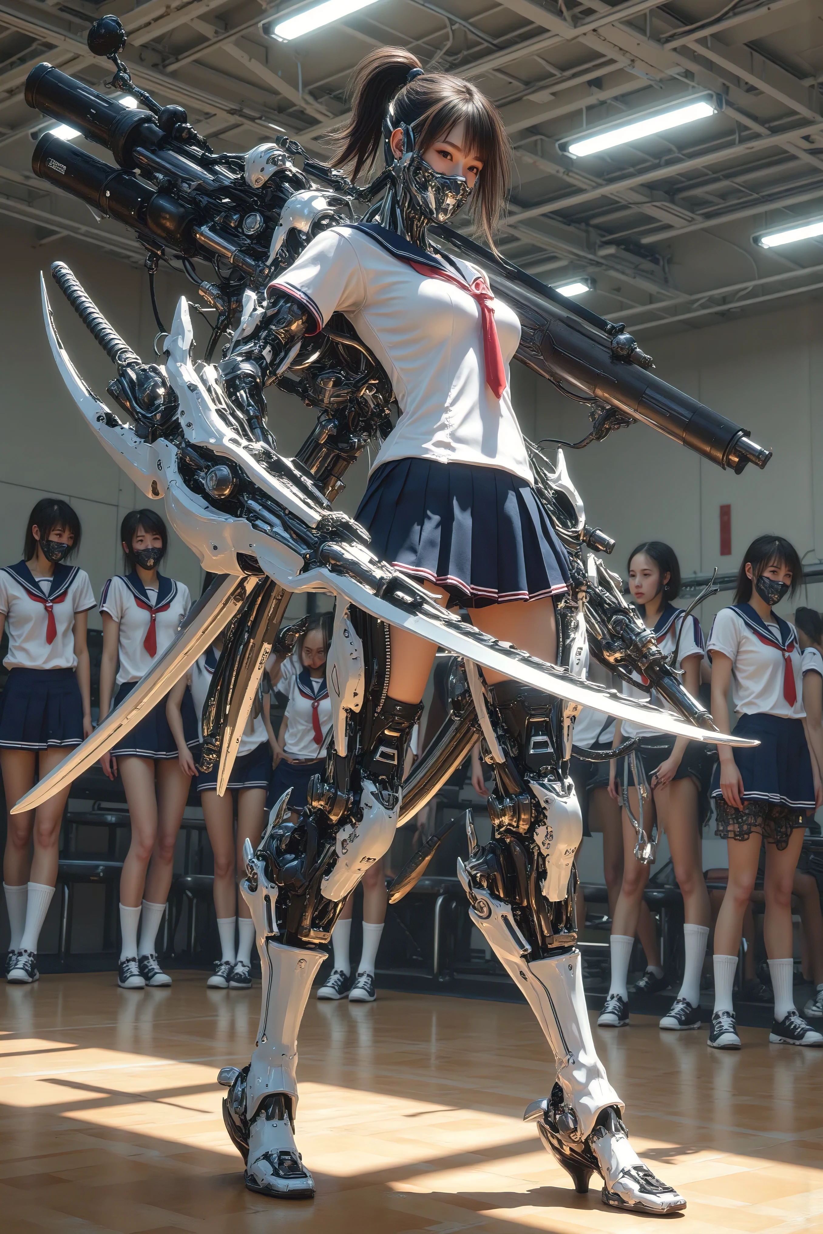 Mecha Lady、Right foot submachine gun、Dancers、Left Hand Chainsaw、