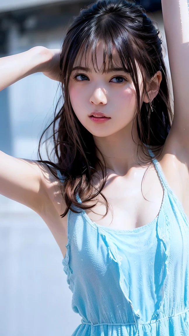 8k, highest quality, masterpiece, Realistic, Realistic, Very detailed, Natural light, Highly detailed face and skin, Fine grain, Highly detailed face and skinの中間ショット, Beautiful woman looking back at camera, Beautiful Face, Realistic Face, Detailed face, Beautifully braided hairstyle, Realistic eyes, fine grain, Realistic Skin, Detailed skin, Beautiful Skin, charm, Ultra-realistic, (((Stick your butt out,Sexy colorful bikini, mole, Brown Hair, Cute Japanese Girl, Very small breasts,Plump belly fat,whole body,Dimples,)))