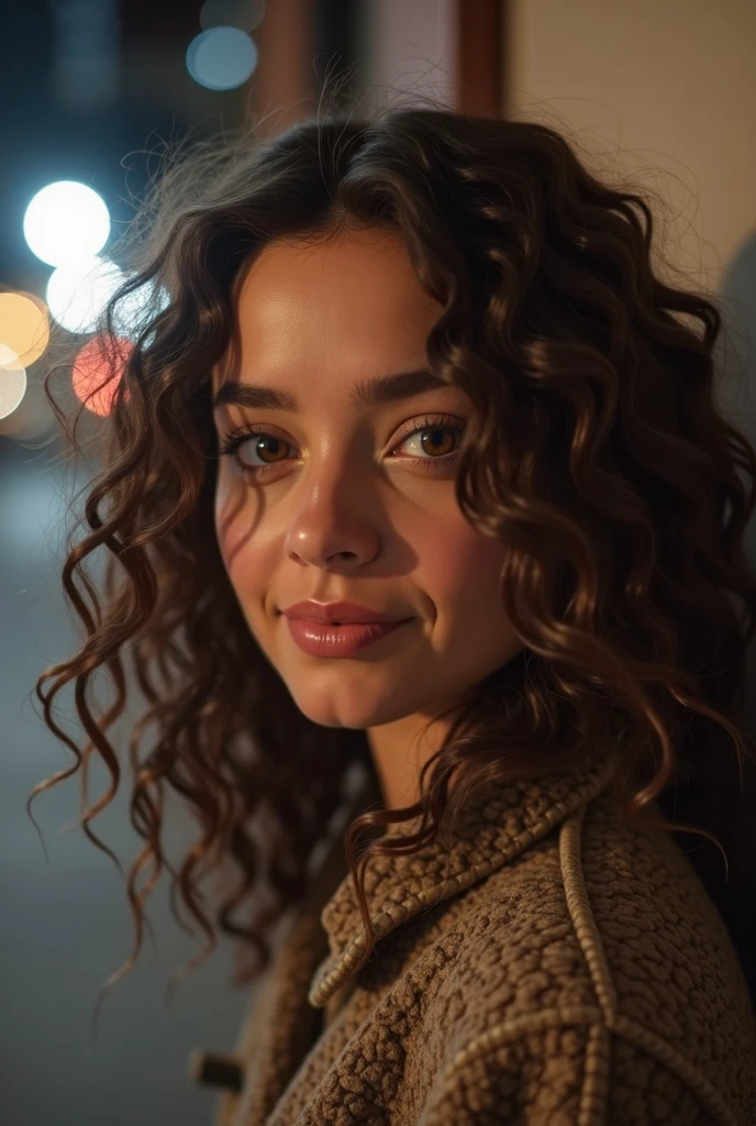 A girl with long curly hair, cinematic night scene, (best quality,4K,8k,high resolution,head of'artwork:1.2),ultra-detailed,(realistic,photorealistic,photo-realistic:1.37),Dramatic lighting,gloomy atmosphere,mysterious shadows,dramatic shadows,Dramatic lighting,pose dramatique,concentration intense,intricate details,volumetric lighting,cinematic angle,Cinematic Framing,clair-obscur, lingerie, sexly