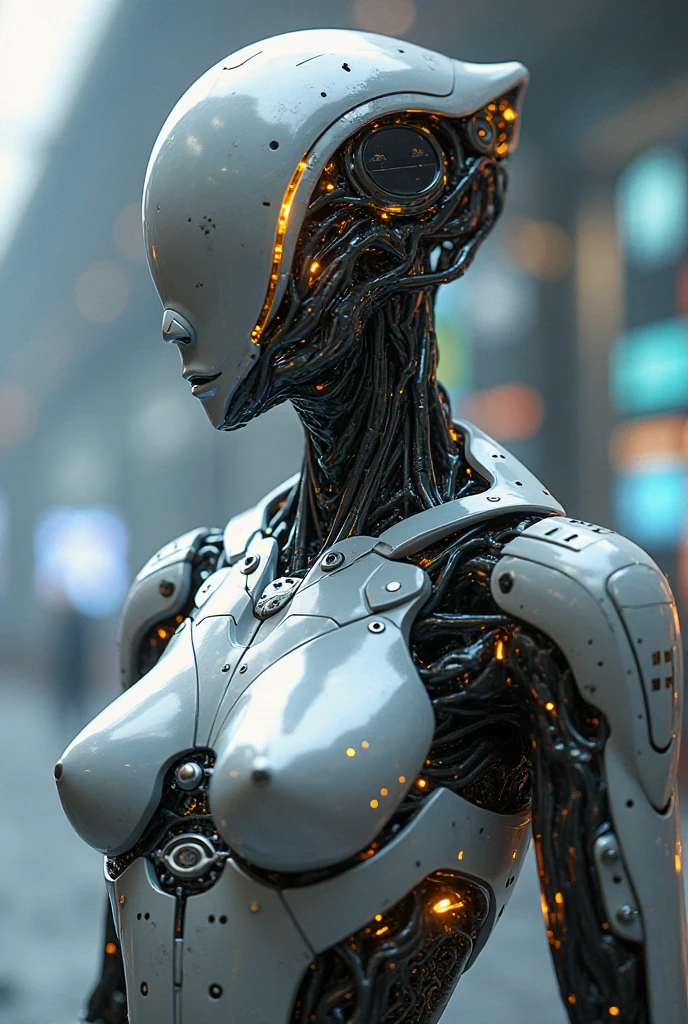 dark sci-fi, realistic photo, full bod shot, 1 mechanical girl, mechanical parts, mechanical face, mechanical hands, mechanical body, mechanical legs, cybernetic, android geisha, wearing traditional Japanese clothing and a parasol, elegant mix of japanese woman and mechanical robot, japanese android geisha, traditional geisha clothing, beauty mechanical geisha, geisha hairstyle, Portrait of a mechanical geisha, mechanical parts, mechanical face, mechanical hands, visible mechanical element (mechanical body,mechanical arms :1.4), full boddy shot, depth of field, film grain, raw photo
