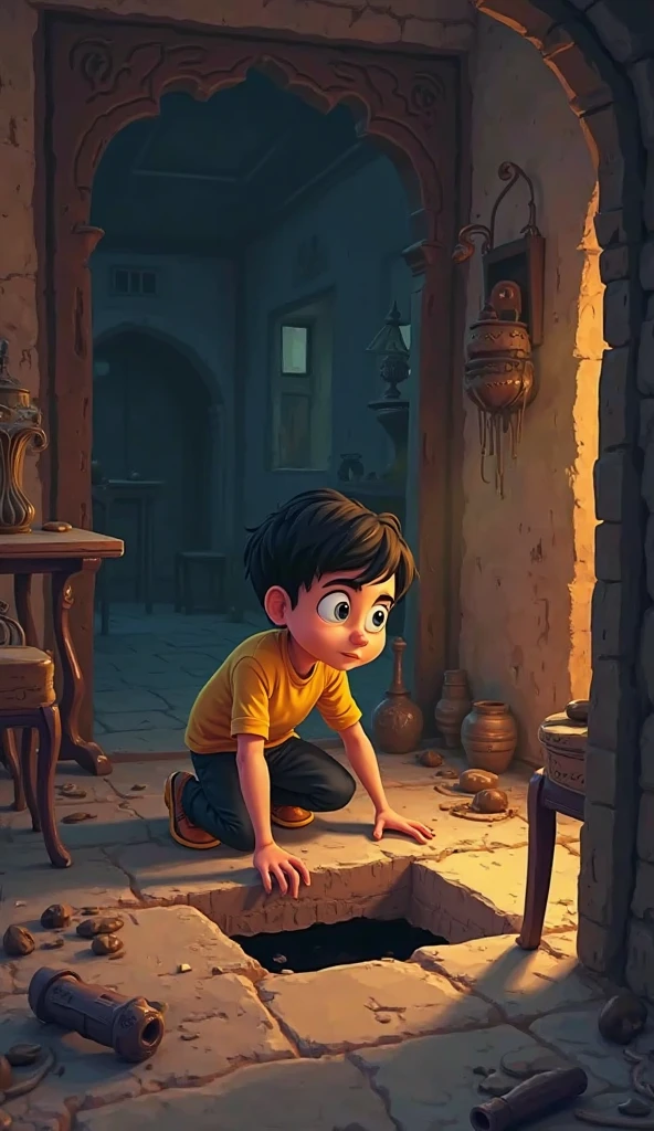 In a mine, A black-haired miner boy sits next to a gate with the number 12 written on it