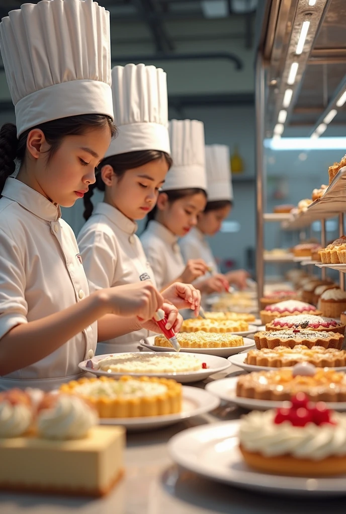 Located on the 180th floor of Shanghai Tower，Five delicate cute little girls with upturned asses，junior school student，Cook in an upscale open kitchen