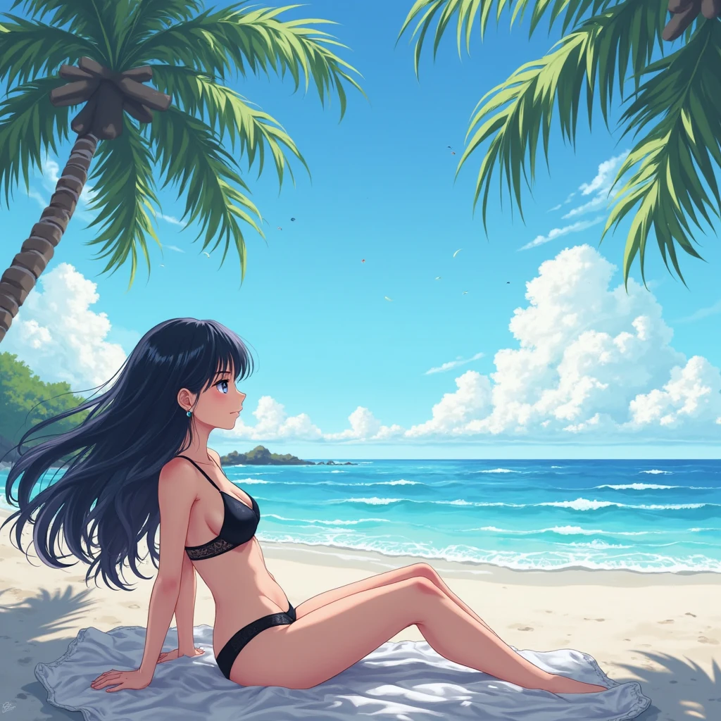 Back view of a Japanese woman in a bikini