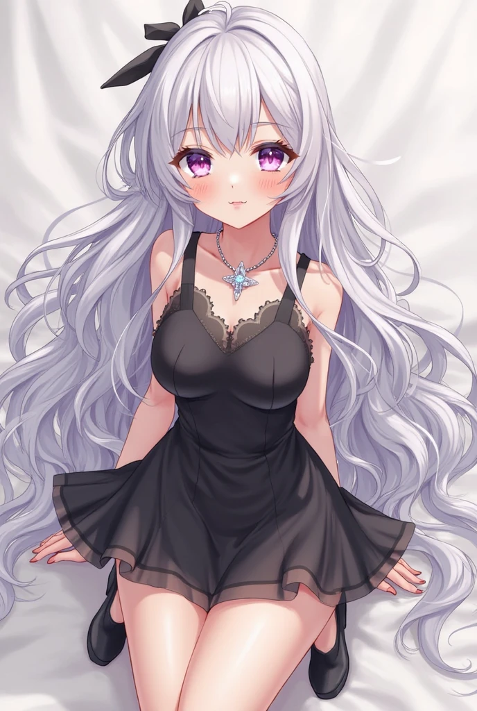 (Highest quality), (High resolution), (masterpiece), (Very detailed), Shiro \(no game No life\),Long Hair,Multicolored Hair,Hair between the eyes,Gradient Hair,Flat Chest,blue eyes, Blue Archive Art Style, One Girl, Silky skin, Shiny skin, Sweat, blush, Heart pupil, ( Thin, long lace camisole dress), Front view, (Dark Saturation), Love juice drips, Underwear is see-through, In bed at night, Dark Room, Ecstatic expression, Delighted, Estrus, Sleep on your back, Show the whole body