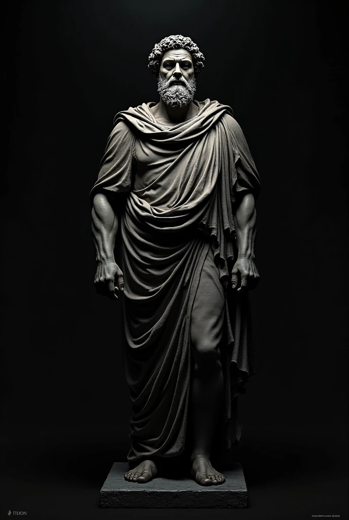 Stoic philosopher with dark statue aesthetics