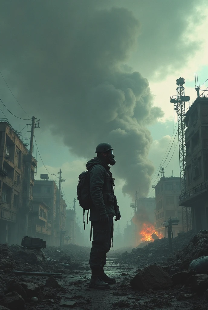 "((best quality)), high contrast, dark, dystopian, a world in despair, oppression, soldiers, gas masks, barbed wire, ruins, decay, hopelessness, unrest, revolution, desolation, (1 girl), defiance, rebellion."