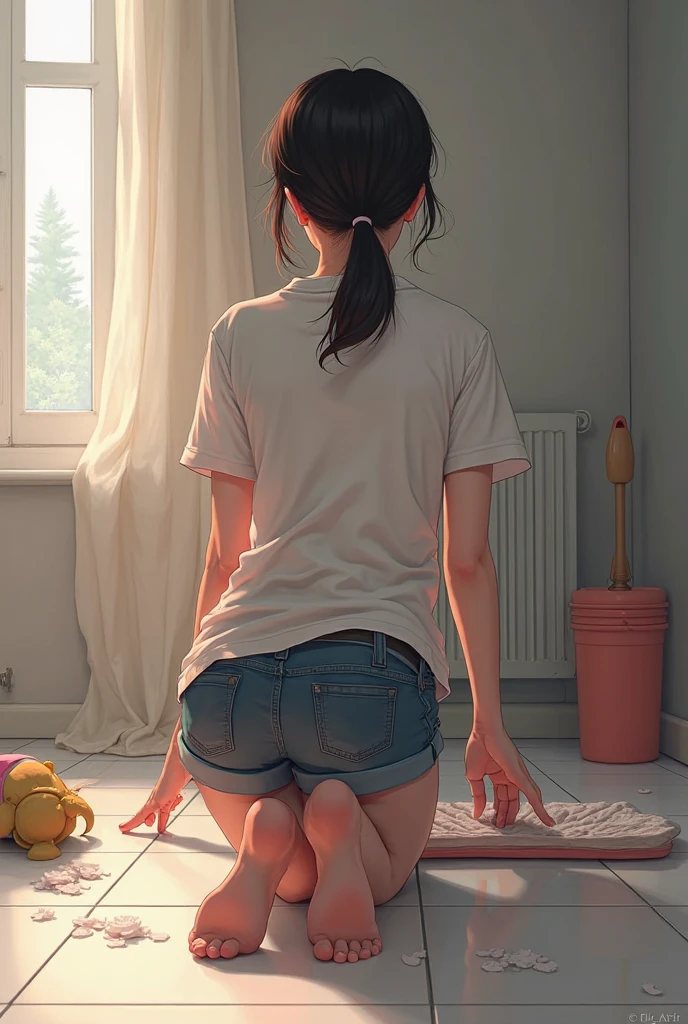a woman in a short skirt and glasses, short hair is posing for a photo, a hyperrealistic anime girl, hyperrealistic, cutesexyrobutts, realistic and seductive, backlit, bent over, ecchi, ecchi anime style, oppai, cute anime girl squatting, ecchi style , anime, anatomically correct, super detail, high quality, 4K