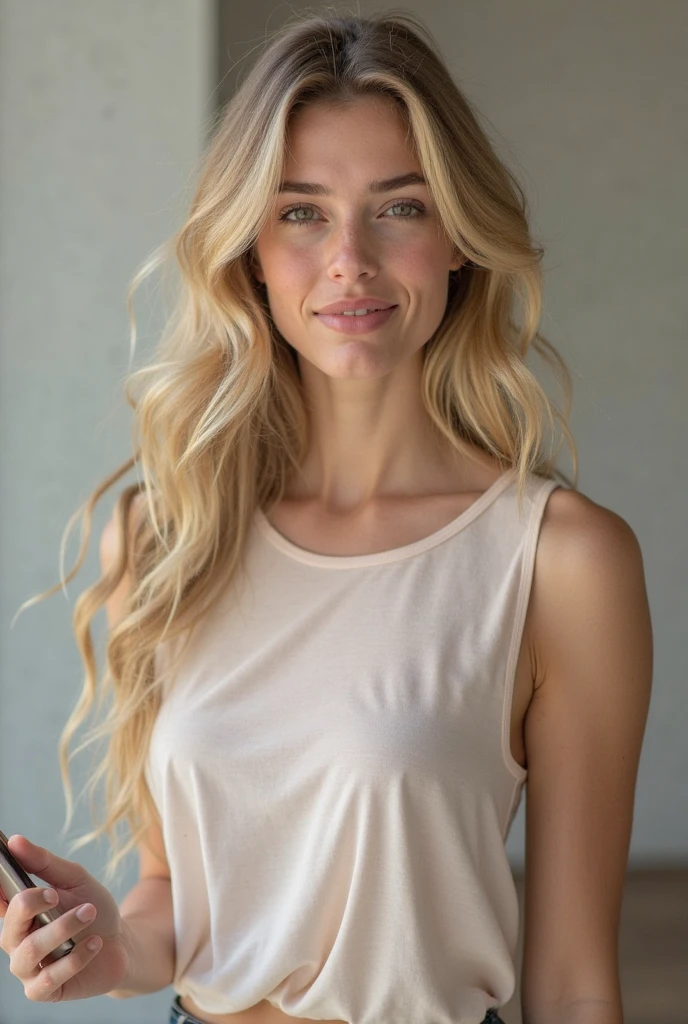 realistic, belle fille blonde en crop top