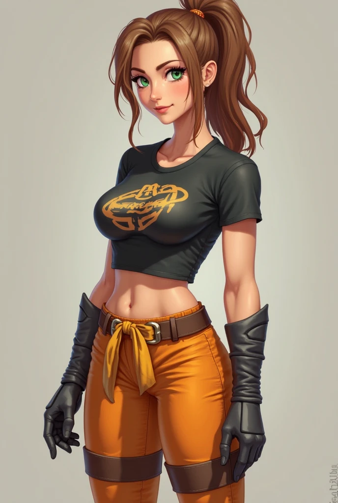 Anime, girl, woman, short black hair, grey fox ears, blue eyes, in the mouth the fang on the left side stands out, a grey fox tail, thin body without much chest, cold sweater, blue sleeves and the rest grey, yellow shirt, legging trousers --auto --s2