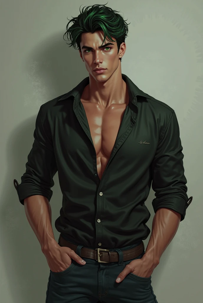 Parameters: hombre en topless, solo, (joven), Semi-realistic illustration of a woodcutter, piel oscura, sudor, barba, El vello corporal, small waist, hombros anchos, Chiseled Jawline, Aesthetic muscular physique, camisa abierta, vaqueros abiertos, camisa de franela roja, enorme bulto en la entrepierna, masculino, dentro del establo, Obra maestra, mejor calidad, high resolution, plano medio de cuerpo entero, mirando al espectador, por chunie y Taran Fiddler, desnudo, vaquero, Tiro de cuarto de cuerpo completo, hombre musculoso sosteniendo el pecho