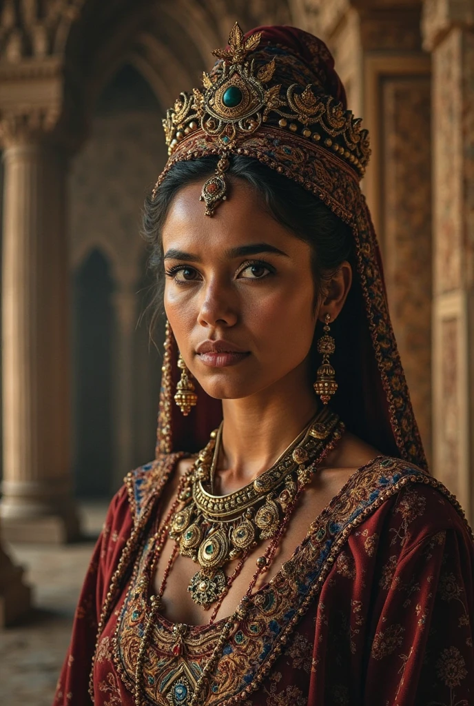 beautiful ancient greek queen, full figure, wearing reddish dress, Renaissance painting HD cinematic 