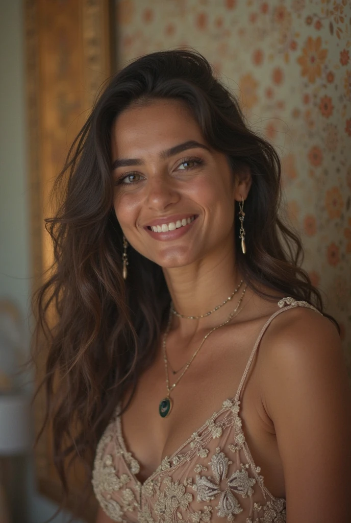 Day scene, sexy latina, bathing in, merged in water, black bra, big cheeks, deep cleavage, french braid hair, necklace, erotic face, 26 yo, look at viewer and seductive smile, (photorealistic:1.3), intricate details, (ArtStation:1.2), Full body, Nude, naked, navel, juicy pussy,rashi khanna, a woman
