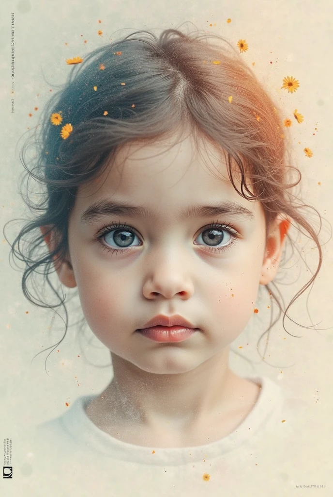 GIRLS Russian children aged 10 years, loiro cabelos compridos, retrato, JAQUETA PRETA E ROUPA PRETA, fundo amarelo.