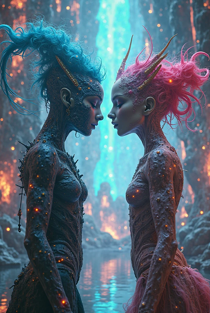 japanese oni is fighting a beautiful girl,18yo, in the park,pink short hair, blue eyes,Conceptual art, best photo shot, glowing light, realistic, UHD, textured skin, masterpiece, anatomically correct, best quality, 8k, full body,