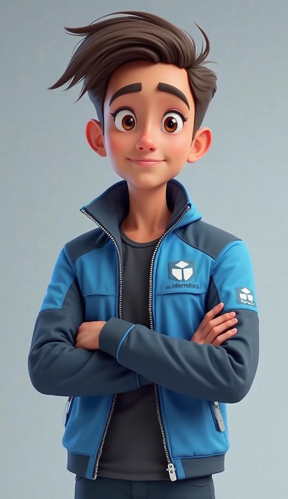 a happy and cute boy with short hair, wearing a space costume, , White background, the , tom, Pixar-style, ..3d, Cartoon s, face detailed, asymmetric 16k