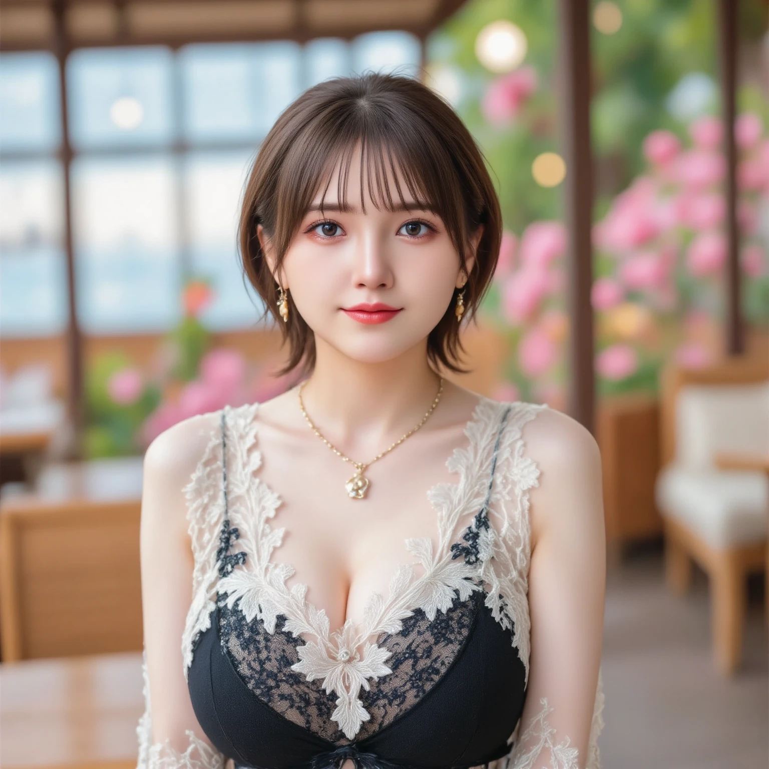 (Masterpiece: 1.3)、High resolution、Super detailed、Highly detailed CG Unity 8k wallpaper、Real、Photorealistic、RAW Photos、Beautiful detailed face、White skin、Realな輝く肌、Detailed Fabric Texture、Detailed Hair Texture、Perfect body、Beautiful Face、correct、解剖学的にcorrect、Highly detailed face and skin texture、Natural neck length、（Beautiful Hands）、（Fair skin：1.2）、(Masterpiece: 1.3)、High resolution、Super detailed、Highly detailed CG Unity 8k wallpaper、Real、Photorealistic、RAW Photos、Beautiful detailed face、White skin、Realな輝く肌、Detailed Fabric Texture、Detailed Hair Texture、Perfect body、Beautiful Face、correct、解剖学的にcorrect、Highly detailed face and skin texture、Natural neck length、（Beautiful Hands）、（Fair skin：1.2）(smile, Strike a cute pose:1.3)(Beautiful girl:1.3)(((魅惑的なsmile)))（（（Inside the villa）））Round eyes，Delicate facial features，（Round pupils：1.4）（pattern），（Beautiful Eyes），（very, very, very detailed face）），Depth of written boundary，（Fascinating face），（邪悪なsmile：1.3），Cleft lip，（One girl：1.5），（Realなブルネットの髪），Short Curly Hair，Bob cuts his hair，，Flower head ornament，Petals fluttering，Earrings，Pink sexy thread，（black erotic underwear、Black openwork underwear、Sheer embroidered tulle underwear set）Lace pantyhose、Lace gloves、Wedding Scarf、Pearl Necklace，（Upper body naked）very small panties（（Tie the twine））（（Greyish blue hair，head band，head band）），glittering crystal necklace,(((Show me your))), ((Stick your butt out))),(Squat with your feet wide apart)
